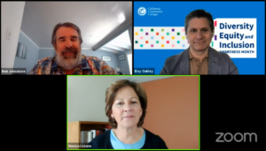 Picture of Zoom meeting with Robert Johnstone, Monica Lozano, and Eloy Ortiz Oakley